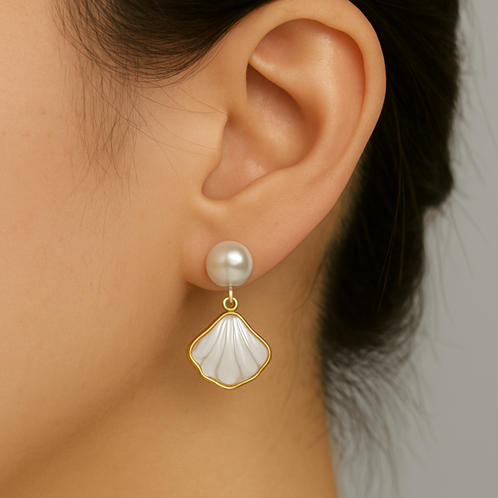 Freshwater Pearl & Shell Drop Earrings – 925 Sterling Silver Posts