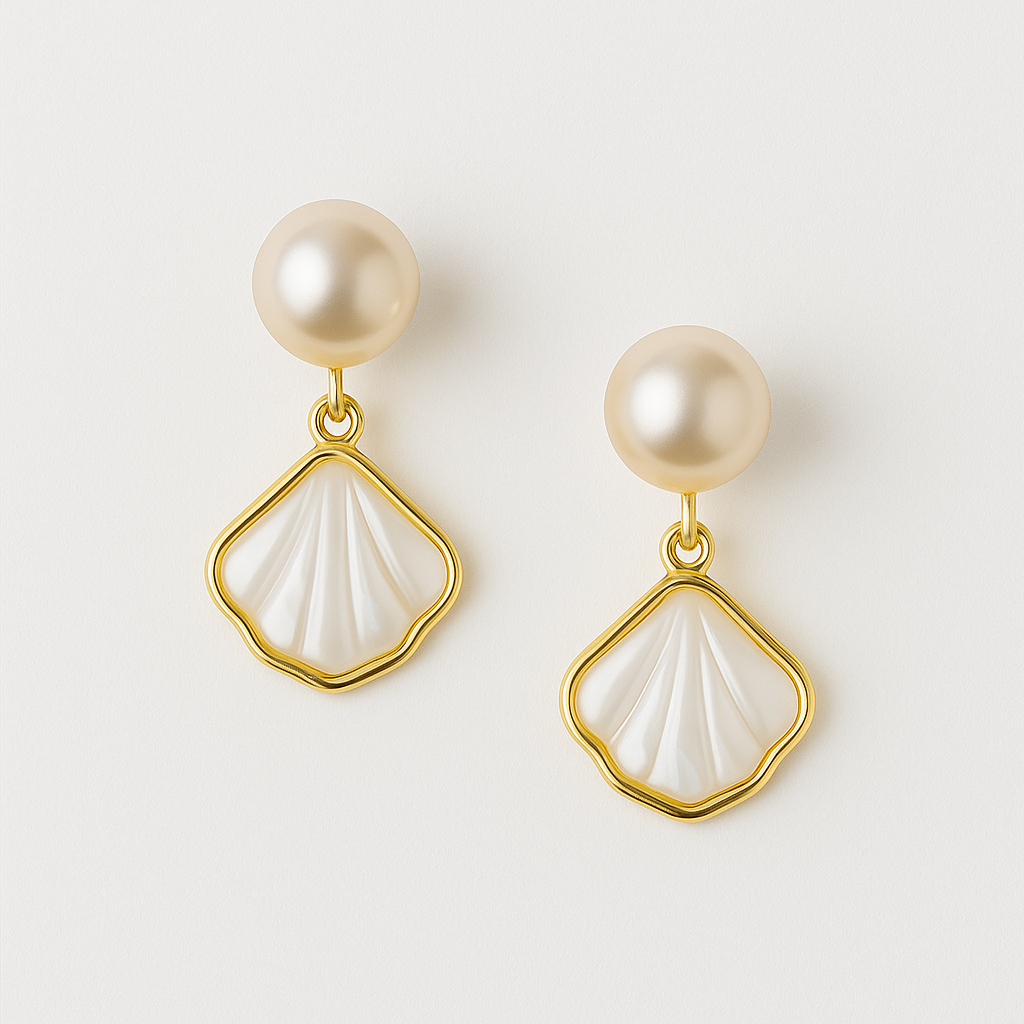 Freshwater Pearl & Shell Drop Earrings – 925 Sterling Silver Posts